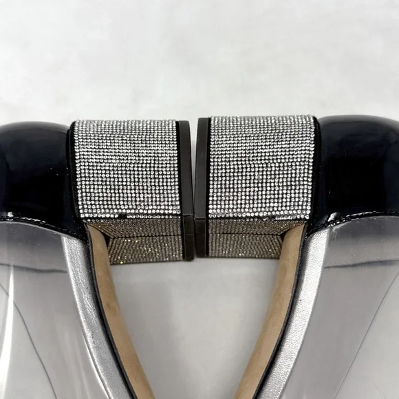 Giuseppe Zanotti Vitrum Clear Rhinestone Embellished Block Heel Pump Flats 40